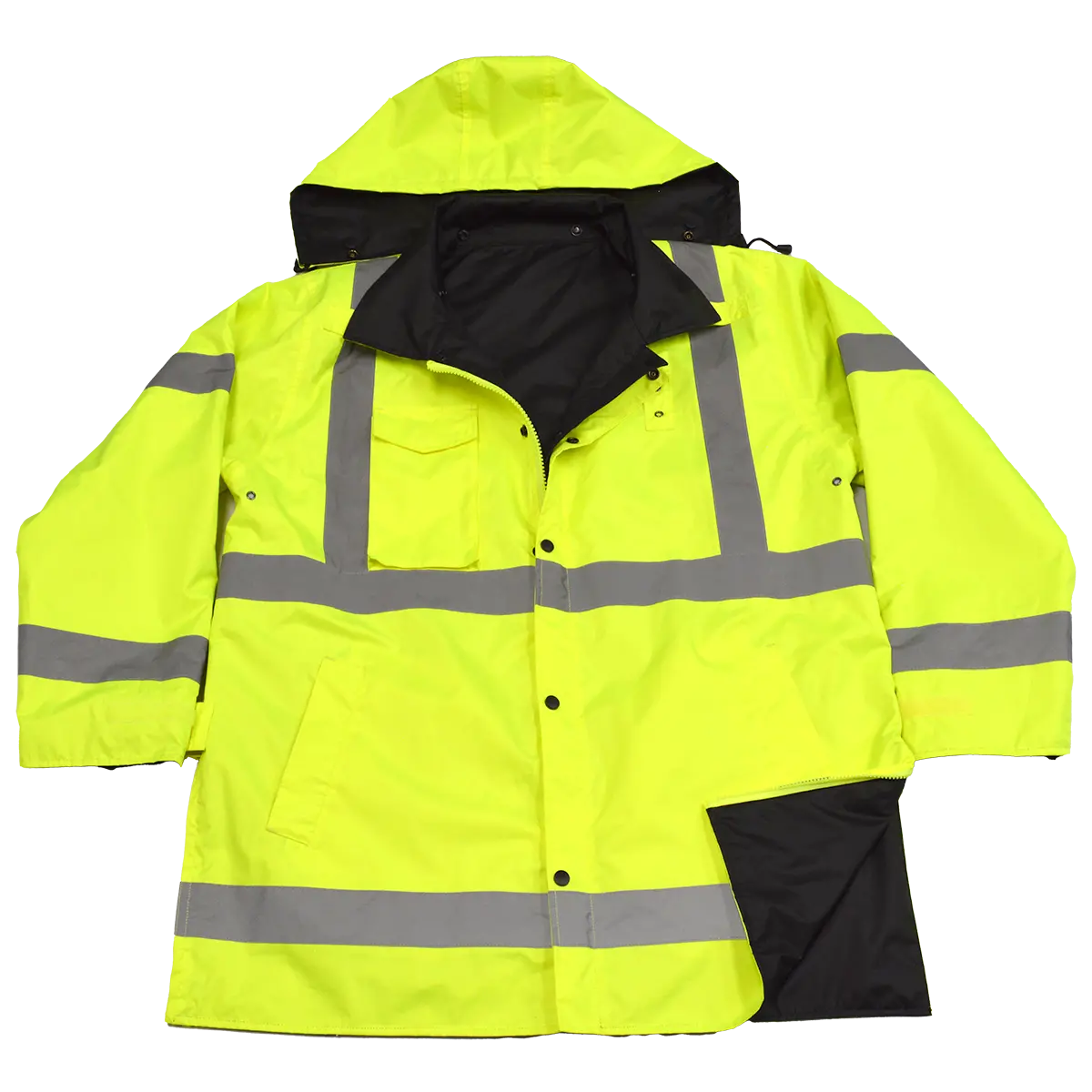 Lbpjrv34-C3 Ansi Class 3 Waterproof Lime/ Black Reversible Hip Length Raincoat 1
