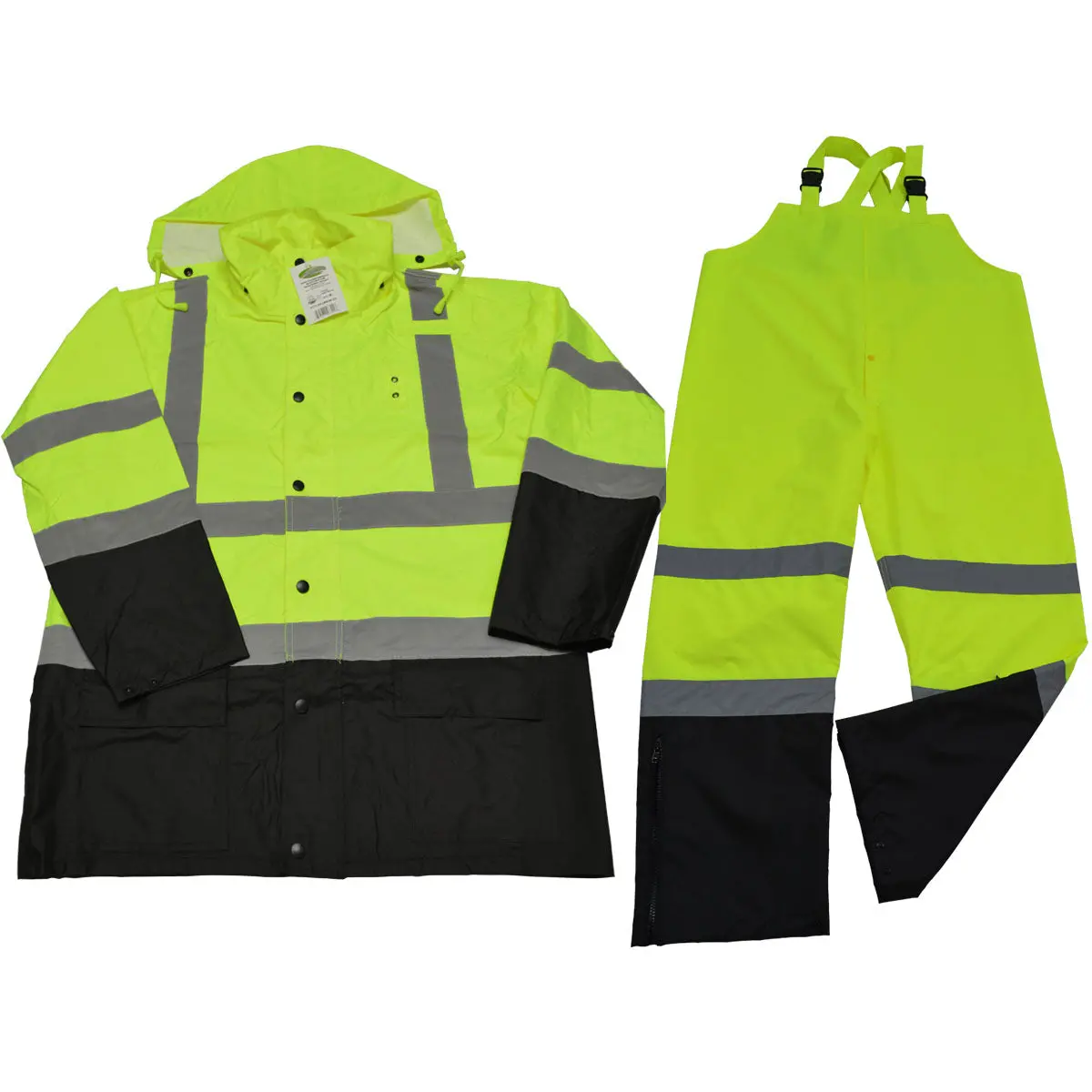 Lbrc-3Pcs-C3 Ansi/Isea Class 3 Lime/Black Waterproof Rain Jacket & 3-Piece Rain Suit 1