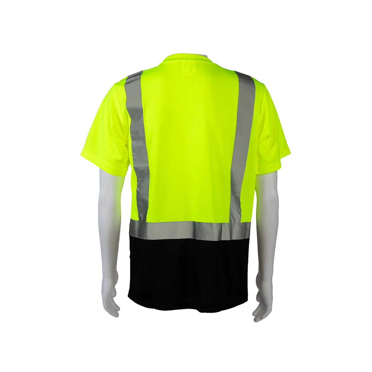 Lbts2 Ansi Class 2 High-Vis Lime/Black-Bottom Birdseye Mesh Short Sleeve Pocket T-Shirt 1