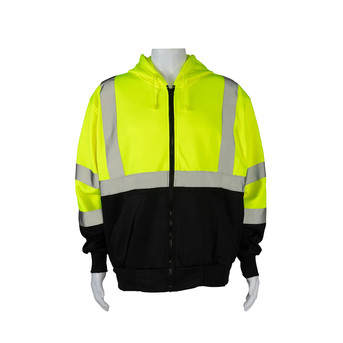 Lbzhsw-C3 Ansi 107-2020 Class 3 High-Vis Lime/Black Bottom Two Tone Zip-Up Hooded Sweatshirt 1