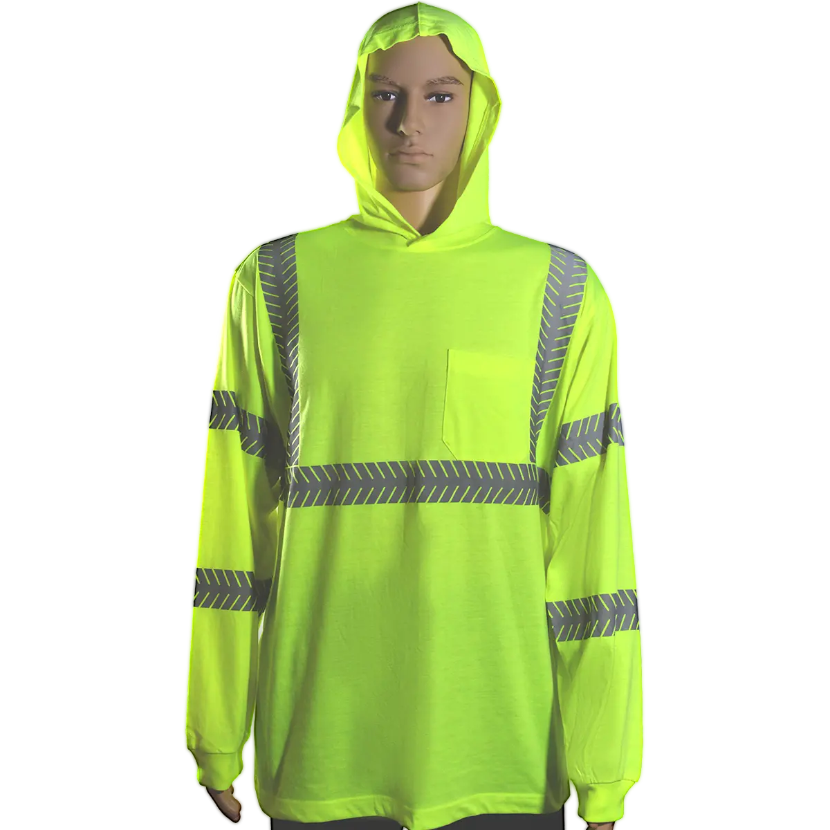 Ljhtsl3 Ansi Class 3 Safety Green Reflective Hooded Long Sleeve T-Shirt 1