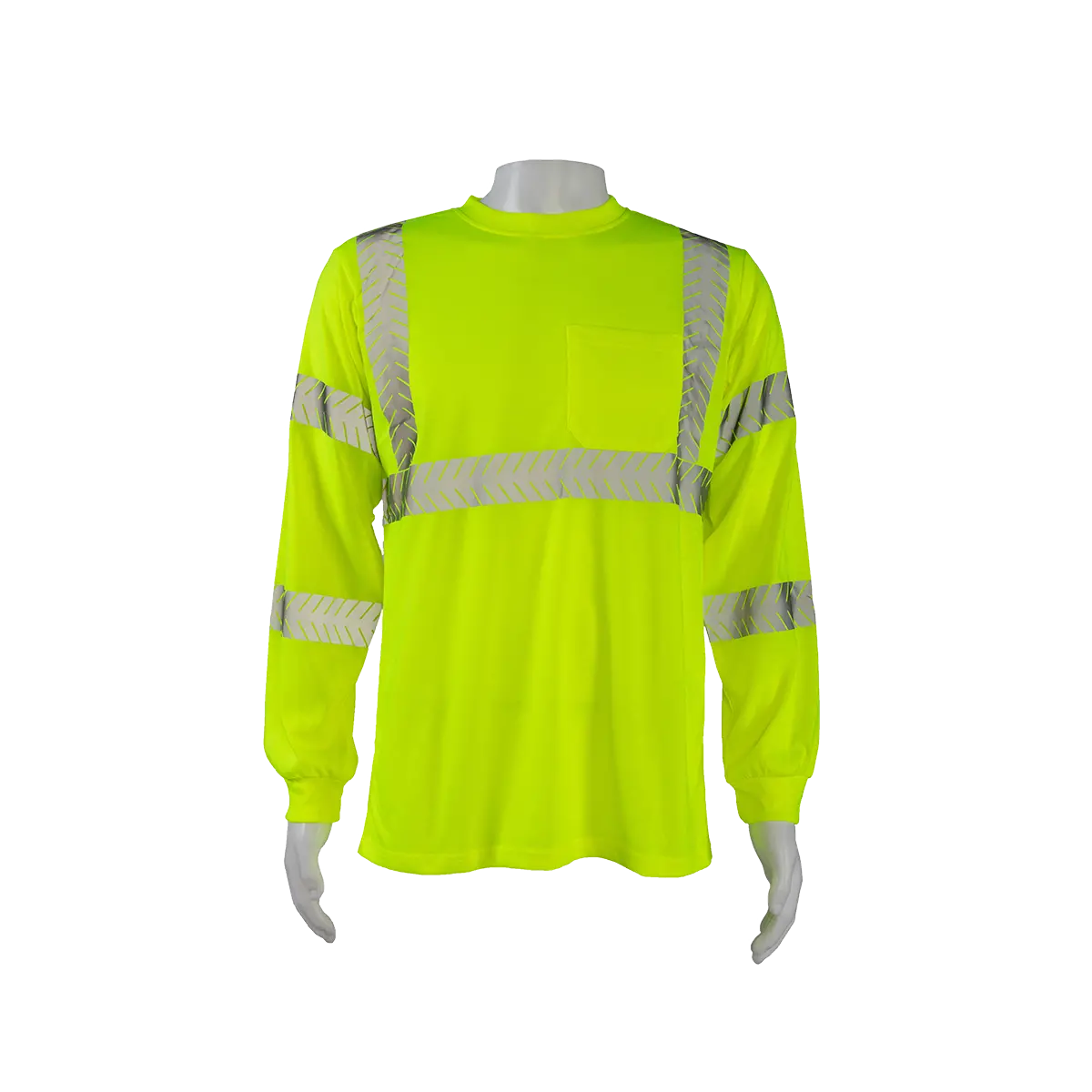 Ljtsl3 Ansi Class 3 High-Vis Lime Jersey Knit Long Sleeve Pocket T-Shirt 1