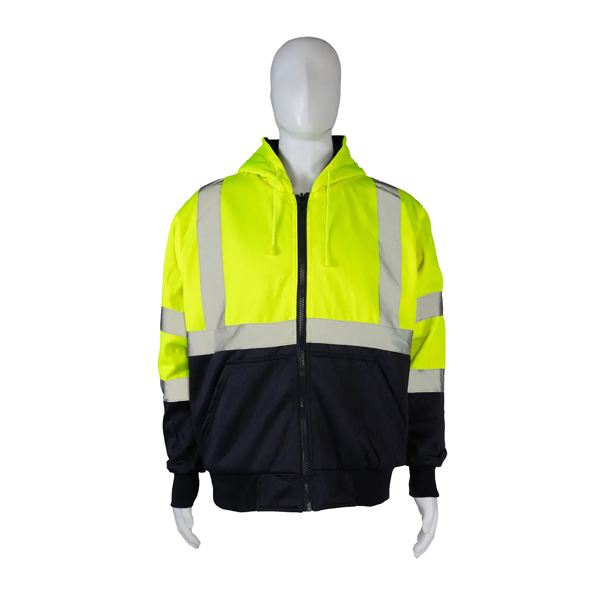 Lnrvdwzhsw-C3 20 Oz. Double Weight Lime/Navy Reversible Ansi Class 3 Zip-Up Hooded Sweatshirt 1