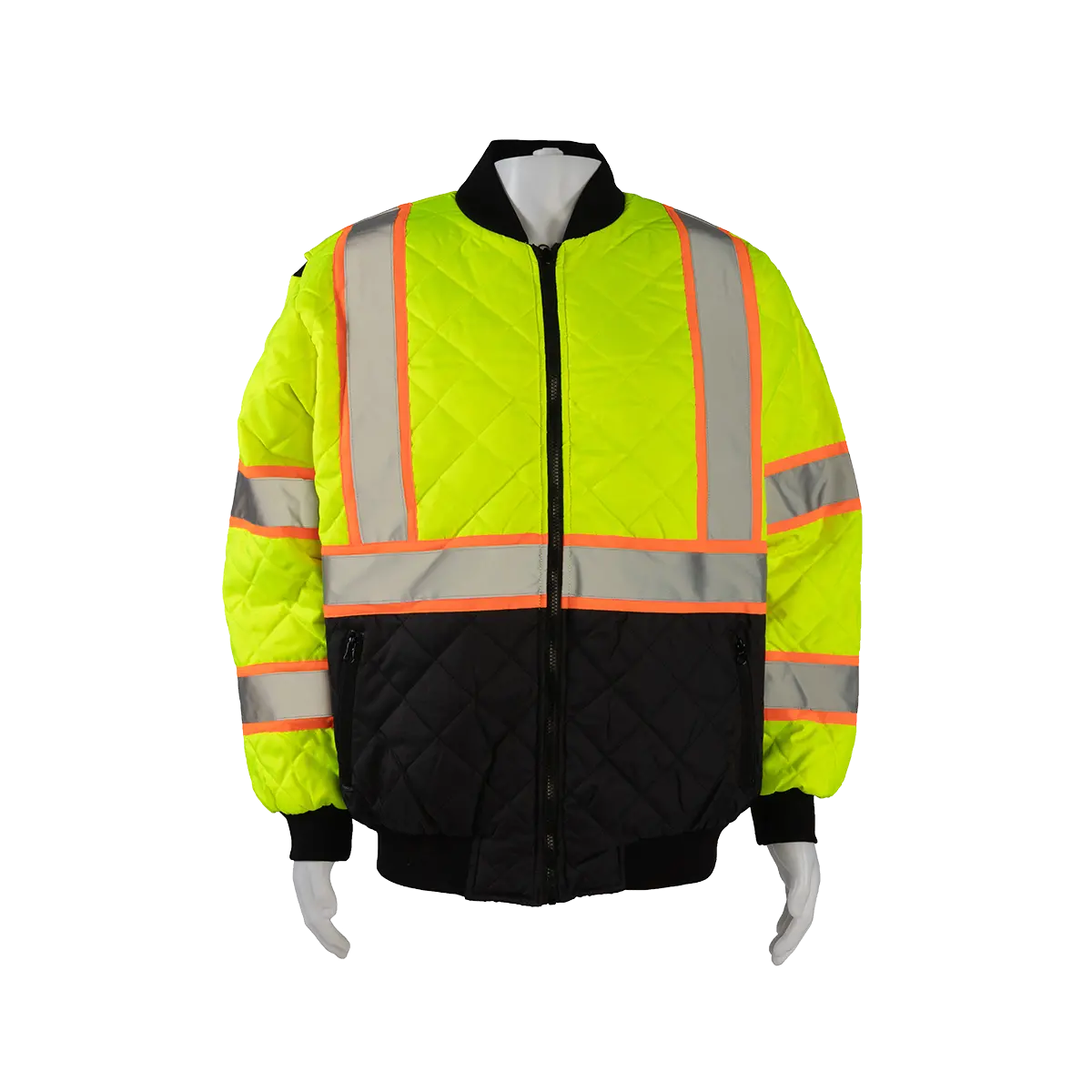 Locqbj-C3 Ansi Class 3 High-Vis Lime With Orange Contrast & Black Bottom Ultra Light Warm Down Jacket 1