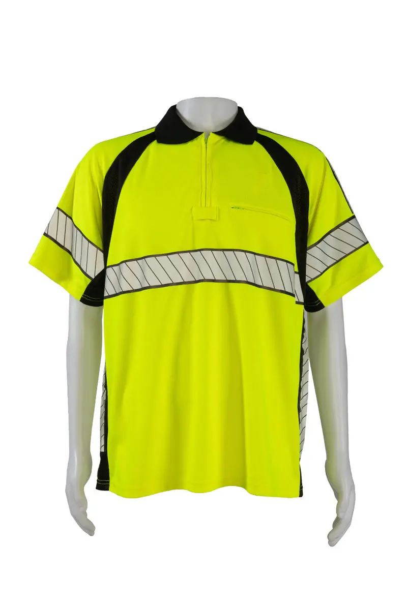 Lbps2-Lux Deluxe Style High-Vis Lime /Black Two Tone Short Sleeve Officer Polo-Shirt-Black Collar 1