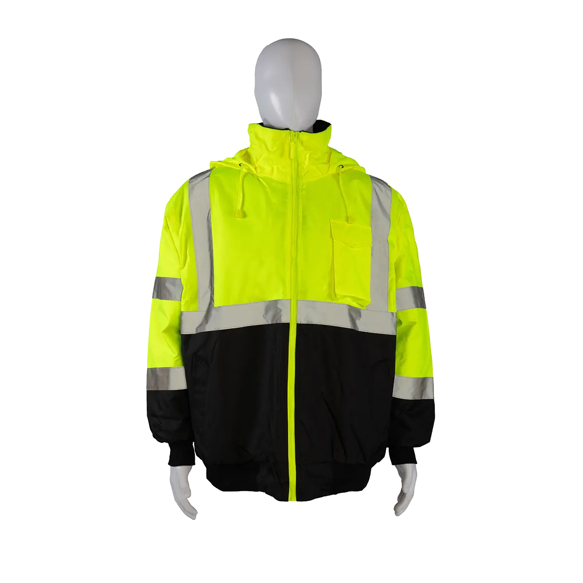 Lqbbj-C3 Ansi Class 3 Lime/Black Bottom Waterproof Quilted Bomber Jacket 1
