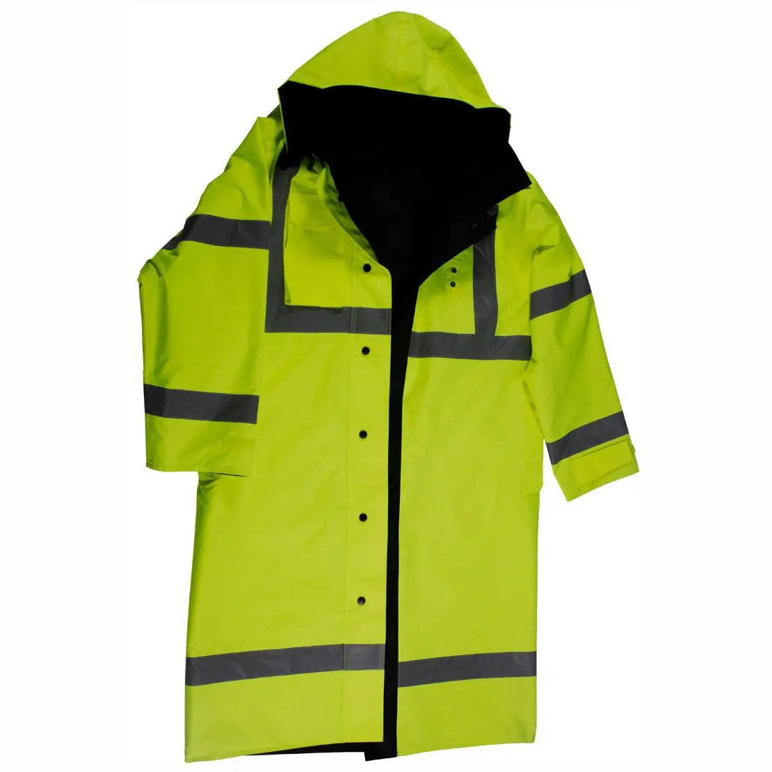 Lrc-48Rv-C3 Ansi Class 3 Lime/ Black Reversible Waterproof  48” Long Rain Coat 1