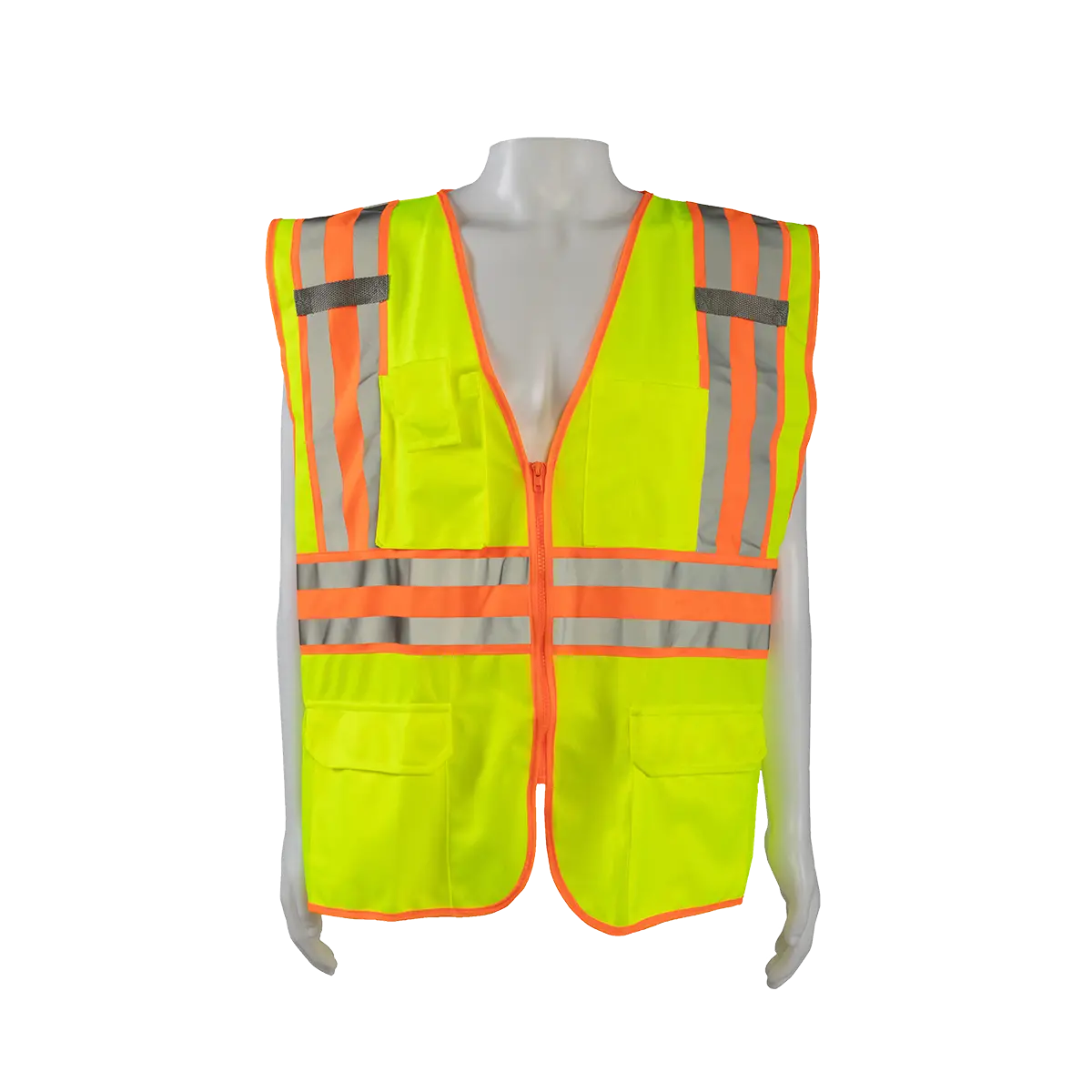 Lv2-Cb2 Ansi Class Ii Deluxe Two Tone Dot Safety Vest, Lime Solid Orange Contrast 1