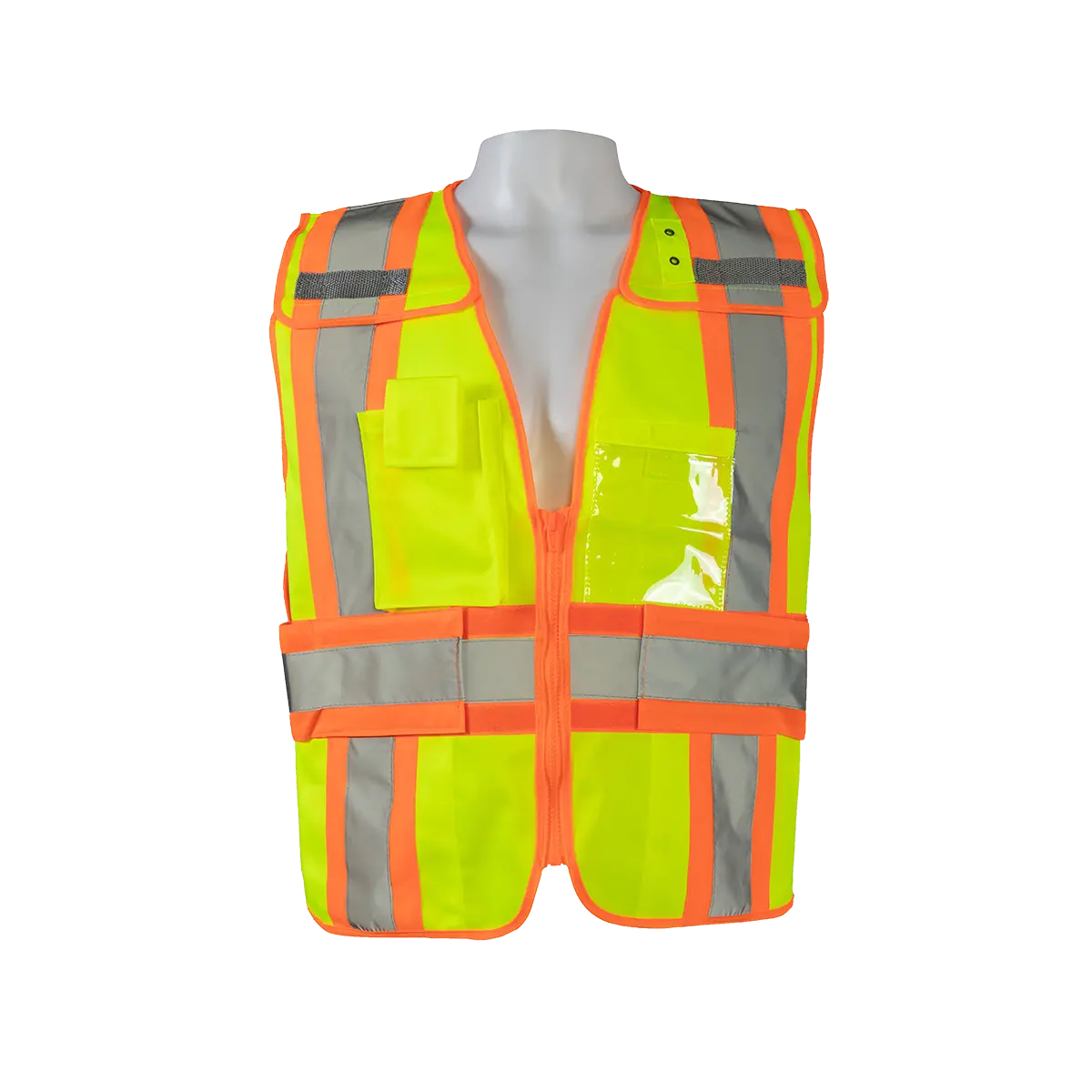 Lv2-Psv Lime Solid/Orange Contrast Ansi Class 2 Expandable Breakaway Public Safety Vest 1
