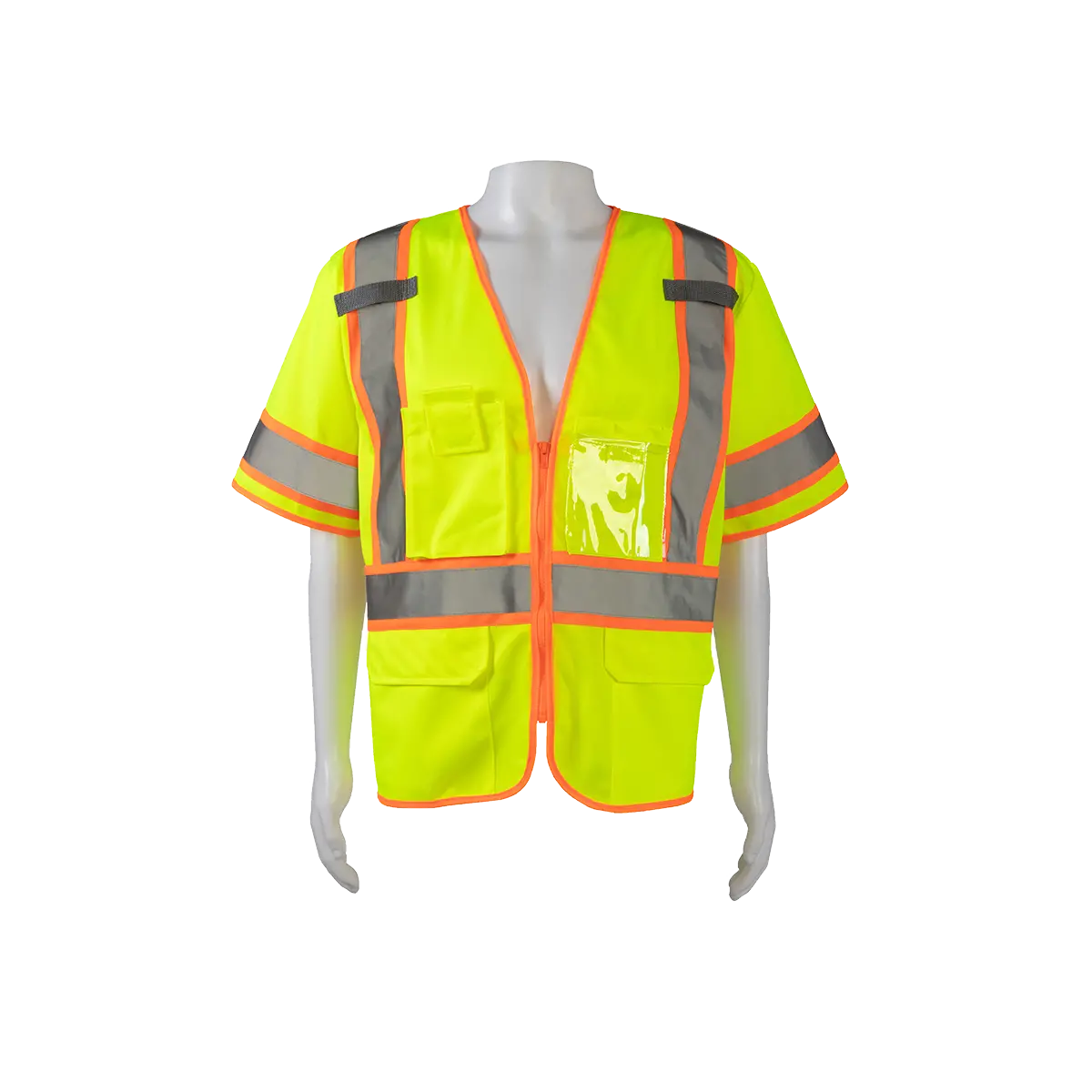 Lv3-Cb1 Lime Solid Orange Contrast Ansi Class 3 Two Tone Dot Surveyors Safety Vest, Deluxe 1