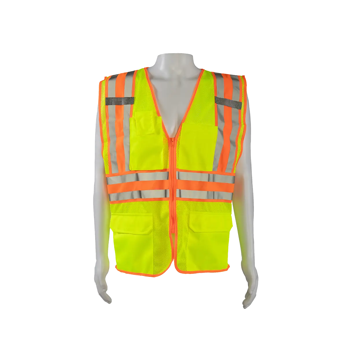 Lvm2-Cb2 Ansi Class 2 Deluxe Two Tone Dot  Safety Vest , Lime Mesh Orange Contrast 1