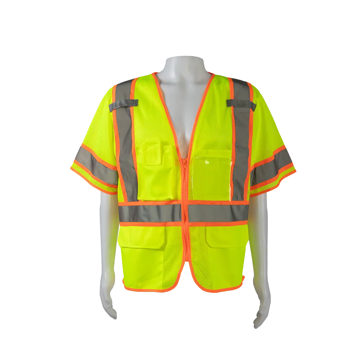 Lvm3-Cb1 Lime Mesh Orange Contrast Ansi Class 3 Two Tone Dot Surveyors Safety Vest, Deluxe 1