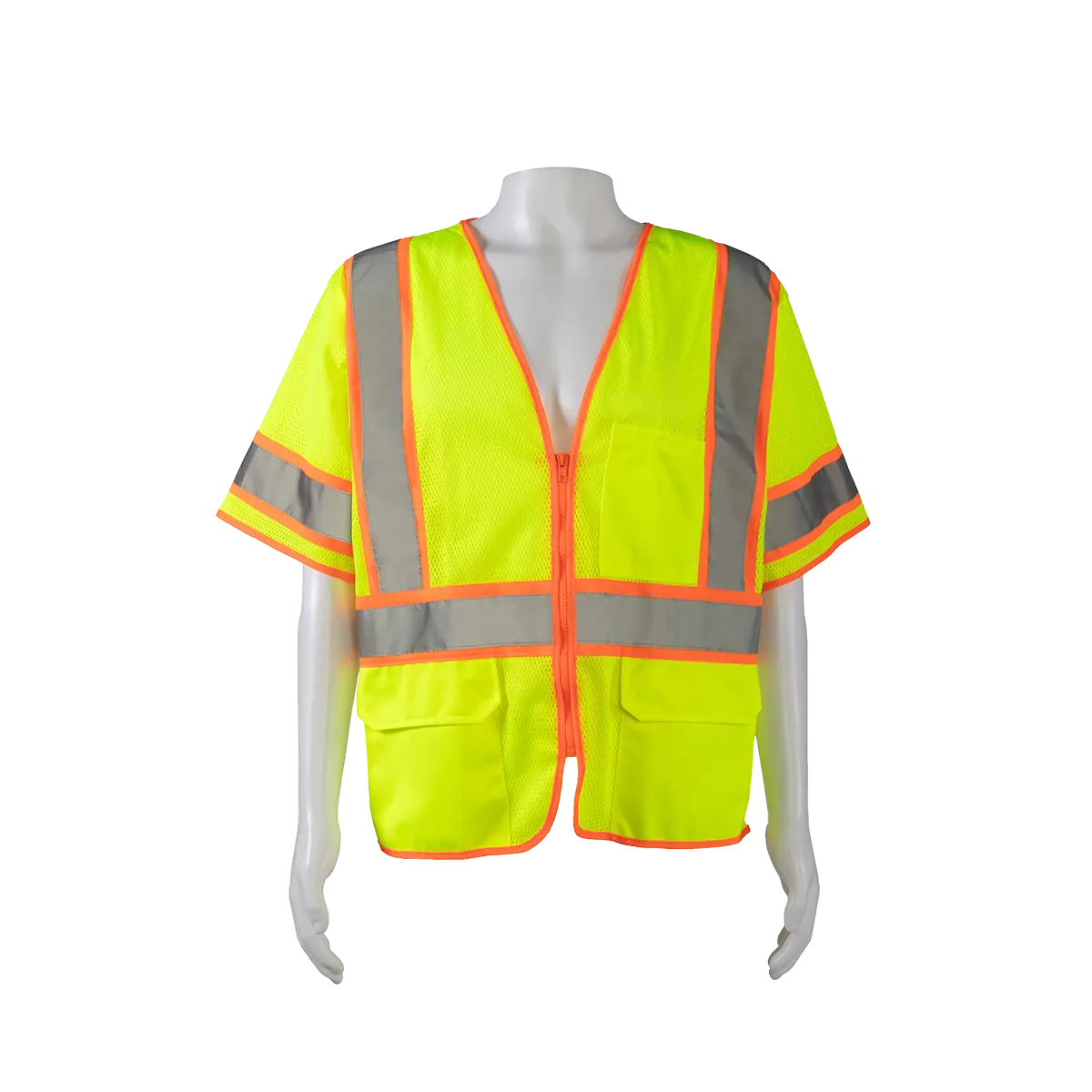 Lvm3-Cb1-Ec Ansi 107-2020 Class 3 Lime Mesh Orange Contrast Two Tone Dot Vest, Economy 1