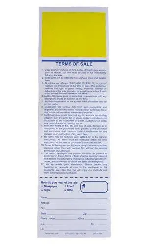 Long Bid Card, Top Yellow Square (500/Pack) 1
