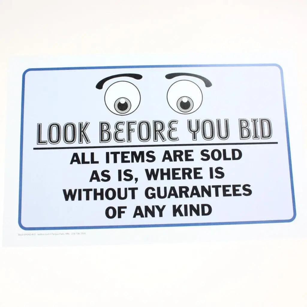 "Look Before You Bid" - 11" X 17" Laminated Sign 1