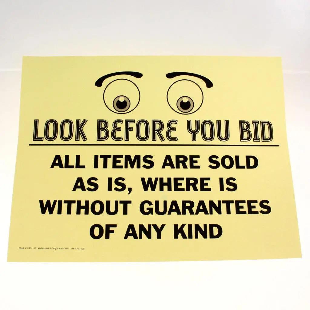 "Look Before You Bid" - 12" X 18" Laminated Sign 1