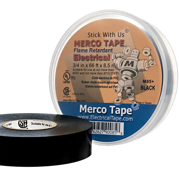Merco Tape® M85+ Electrical Tape - 8.5 Mil Thick All Weather-All Temperature, Flame Retardant And U/L Listed ~ Black ~ Similar To Scotch® Super 88 1