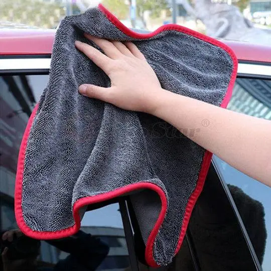 Detailing / Car Wash Towel - Microfiber Twisted Braided Cloth (Red & Grey) For Buffing & Drying 1