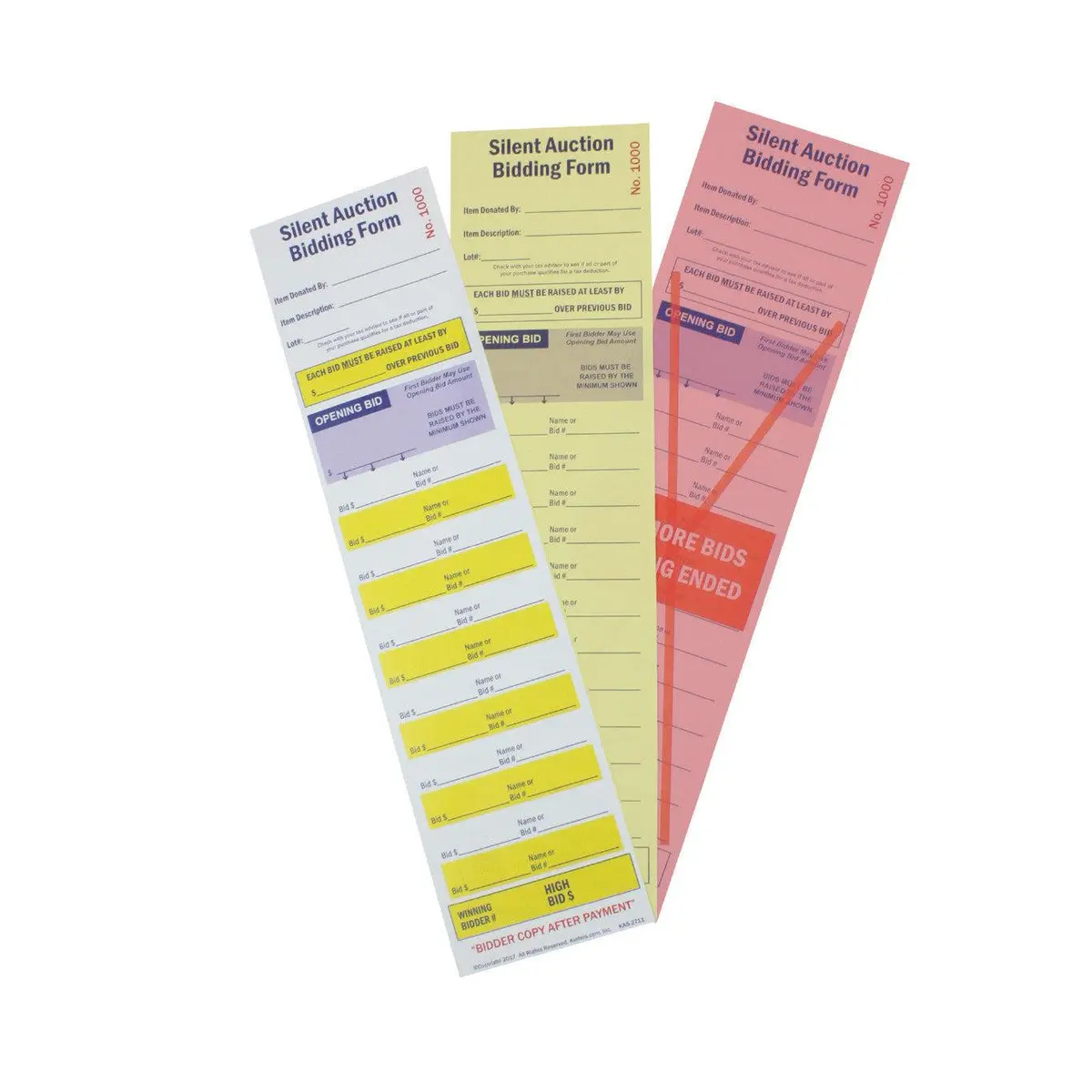 New "Pro" Slim Silent Auction Bid Slip, 3-Part (100/Pack) 1
