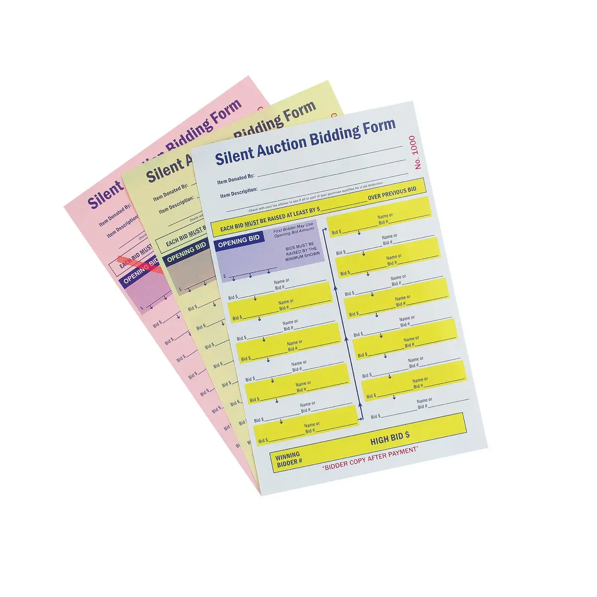 New "Pro" Wide Silent Auction Bid Slip, 3-Part (100/Pack) 1
