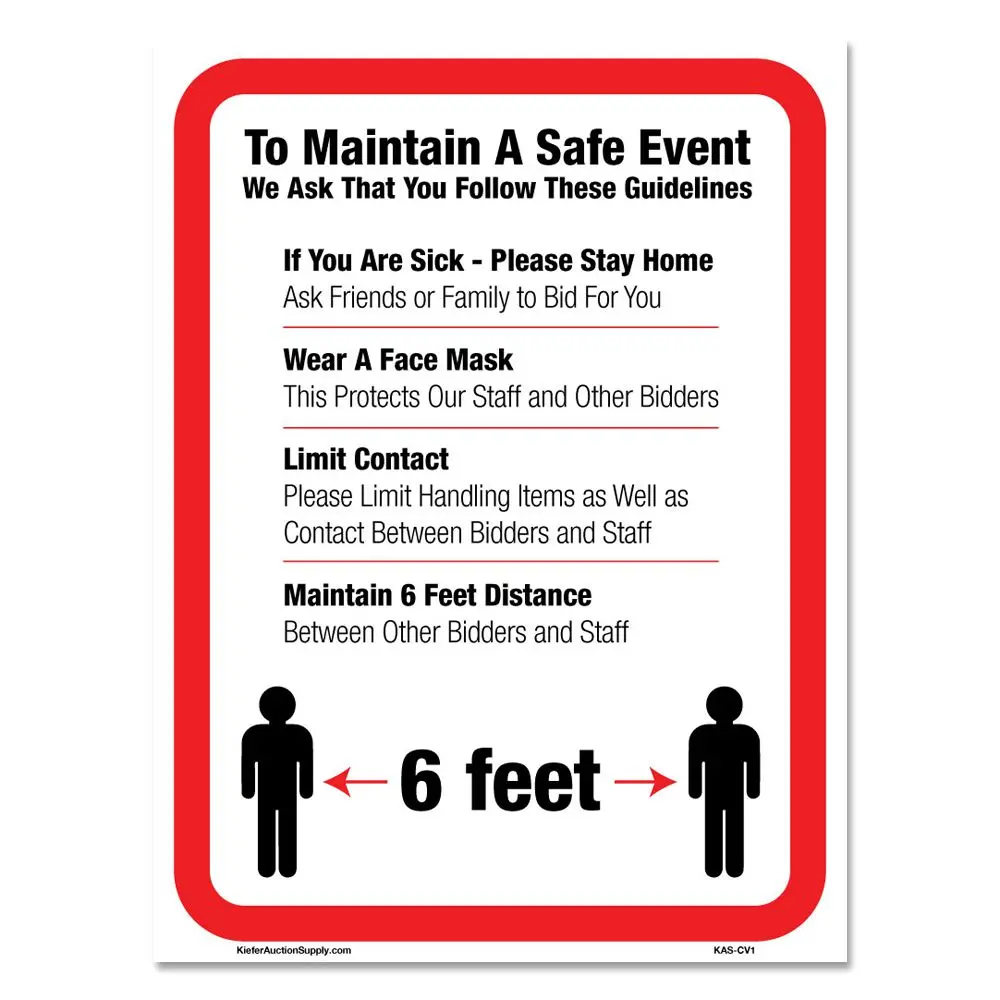Social Distancing/Covid Auction Conduct Signs (3/Pack) 1