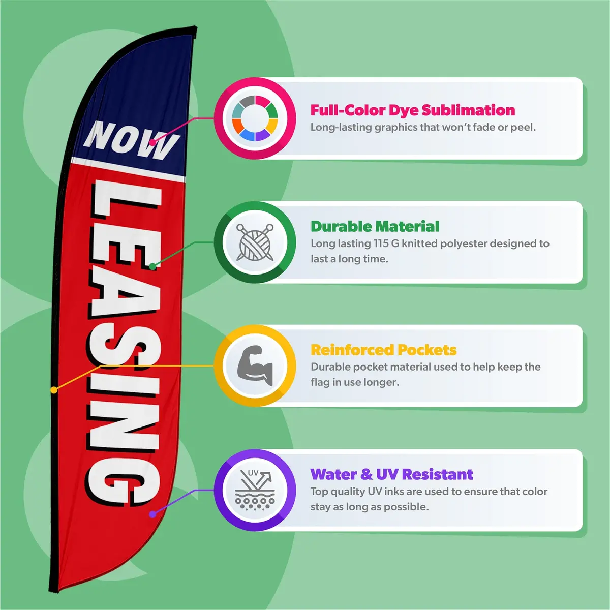 Now Leasing Feather Flag Red/White/Blue 3