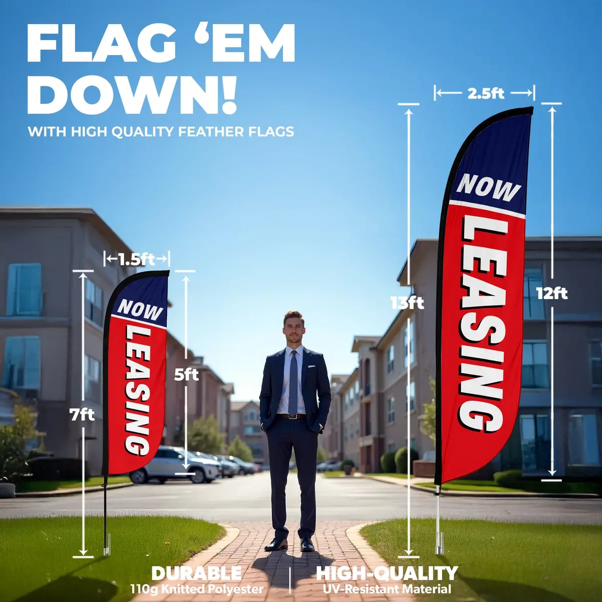 Now Leasing Feather Flag Red/White/Blue 2