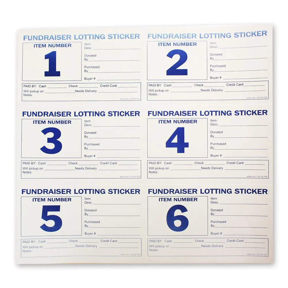 Numbered Fundraiser Lotting Labels (100/Pack) 1