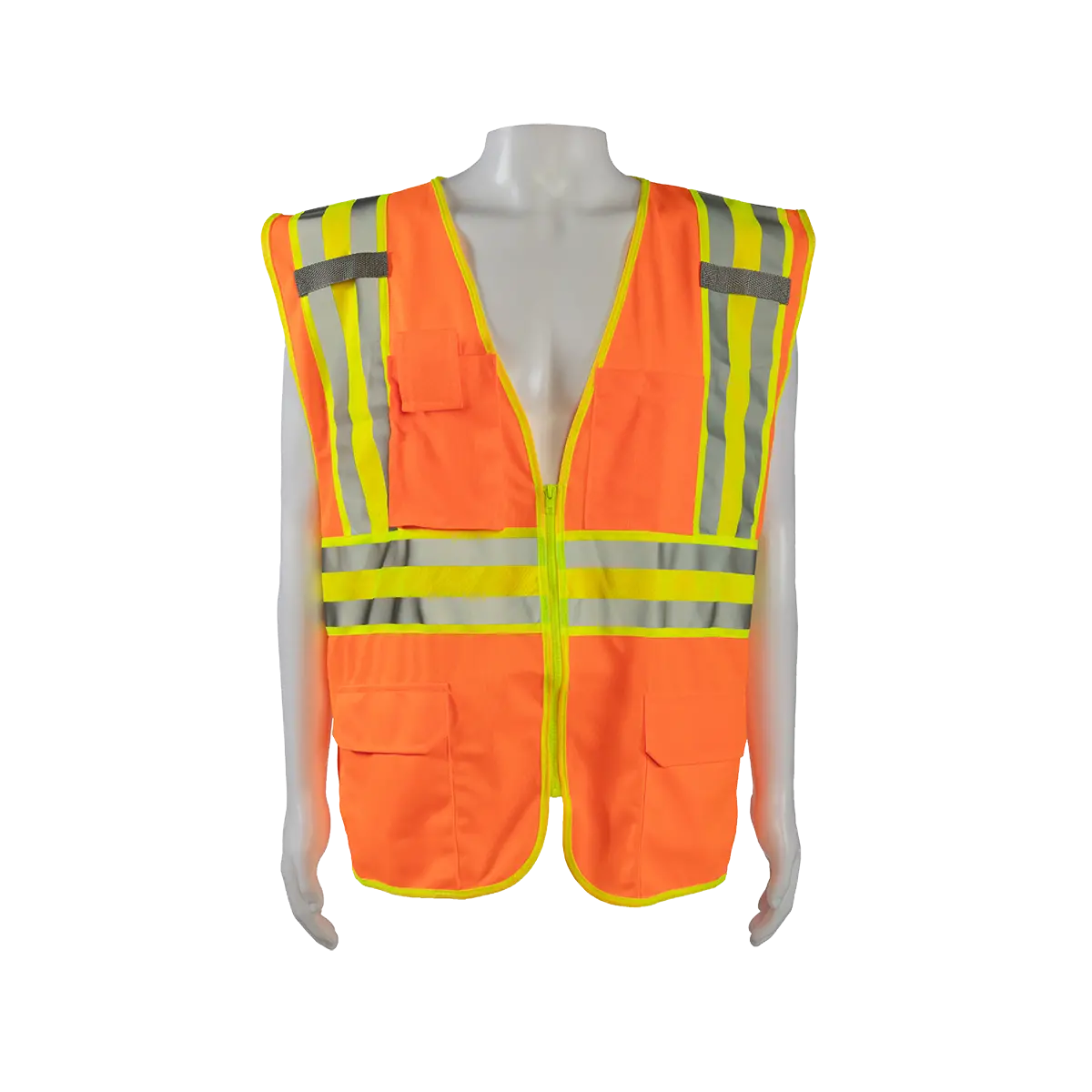 Ov2-Cb2 Ansi Class Ii Deluxe Two Tone Dot Safety Vest Orange Solid Lime Contrast 1