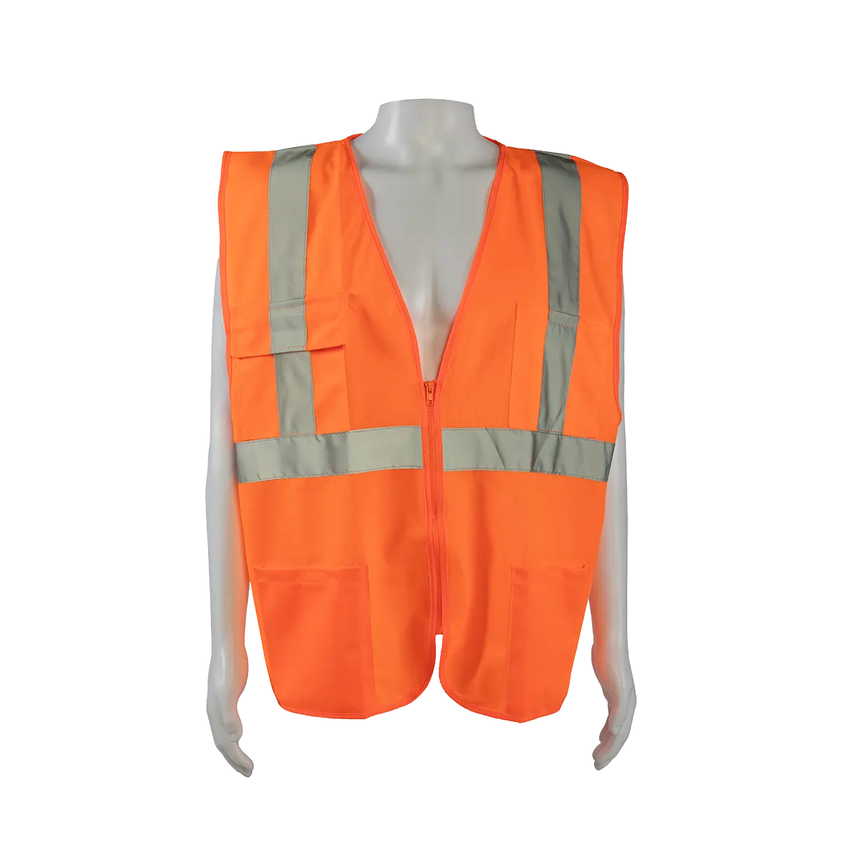 Ov2-Fsmb Ansi 107-2020 Class Ii Orange Front Solid Mesh Back 4-Pocket Safety Vests 1
