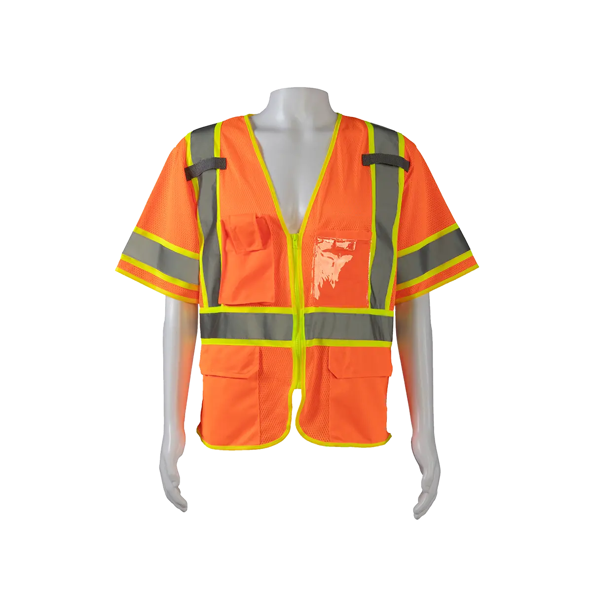 Ovm3-Cb1 Ansi 107-2020 Class 3 Orange Mesh Lime Contrast Two Tone Dot Surveyors Safety Vest, Deluxe 1