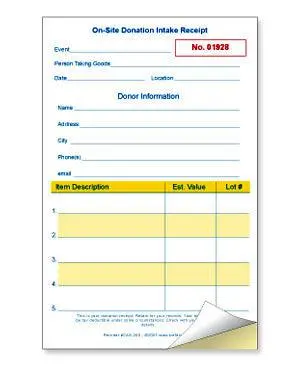 On-Site Numbered Donation Intake Receipts (25/Pack) 2 Or 3-Part 1