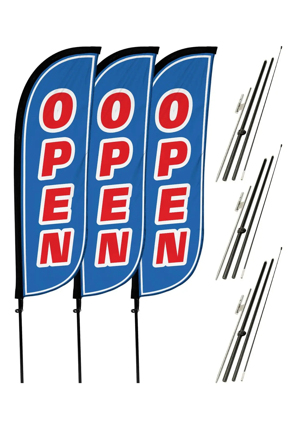 Open Feather Flag - 3 Pack W/ Ground Spike Pole Set 4