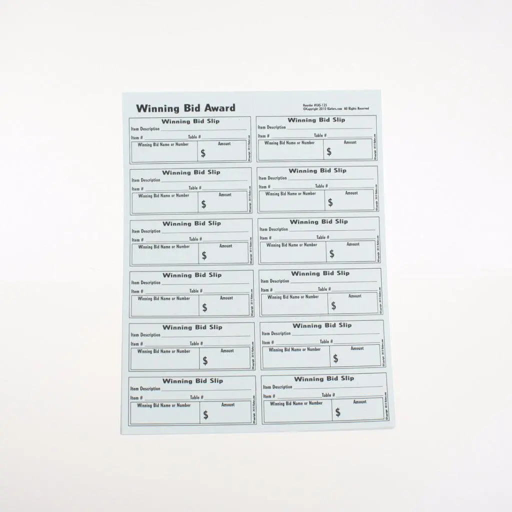 Perforated Full Page Winning Bid Slips, 1 Or 2-Part (10/Pack) 1