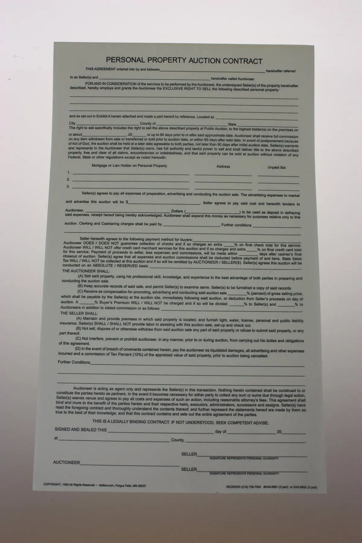 Personal Property Legal Length Contract (50/Pack) 2 Or 3-Part 1