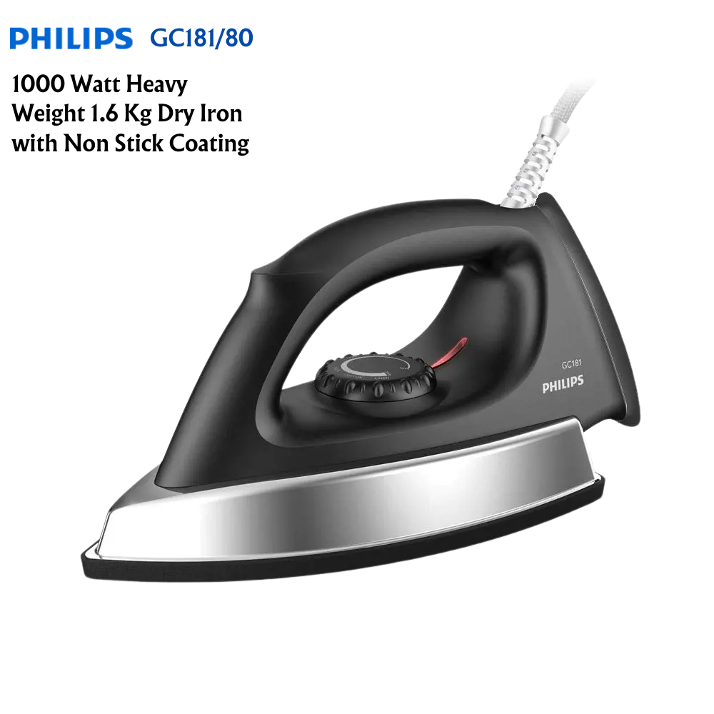 Philips Gc 181 Heavy Weight 1000-Watt Non Stick Coated Sole Plate Dry Iron 1