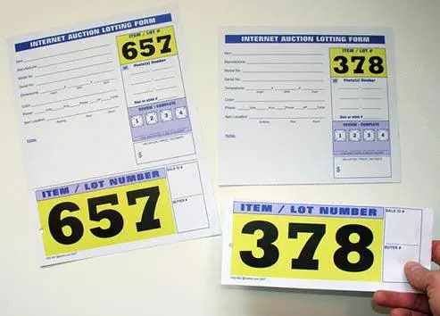 Pre-Numbered Internet Auction Lotting Form (100/Pack) Choose Sequence 1