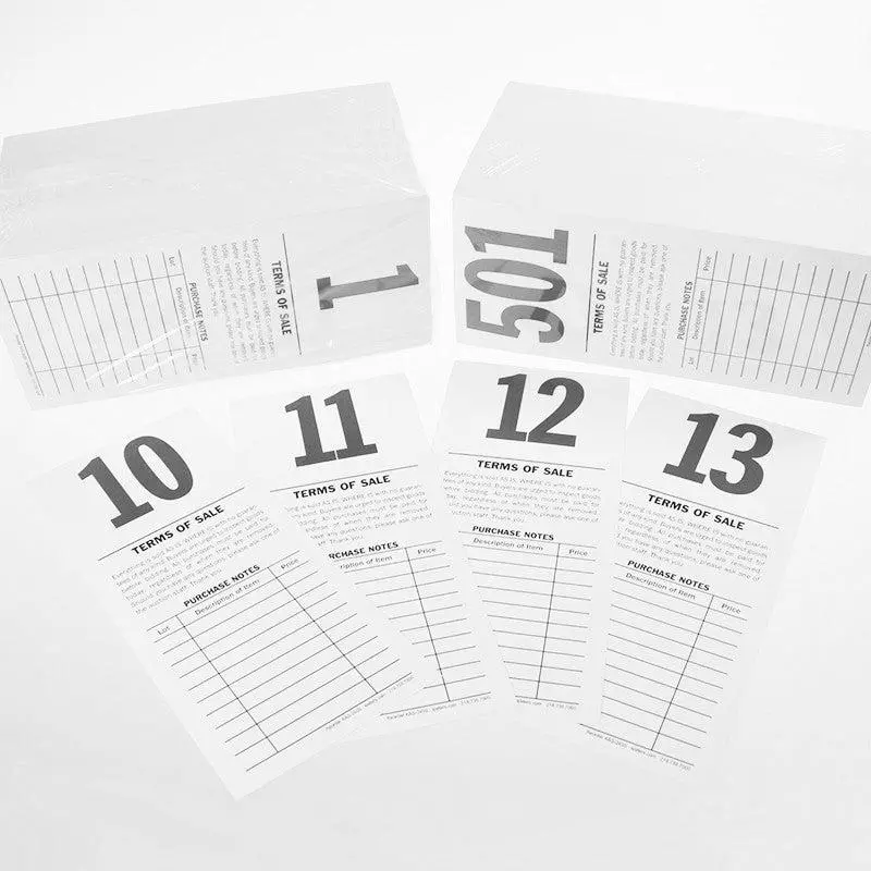 Pre-Numbered Stock Bid Cards W/ Purchase Notes (500/Pack) Black #/Black Ink 1