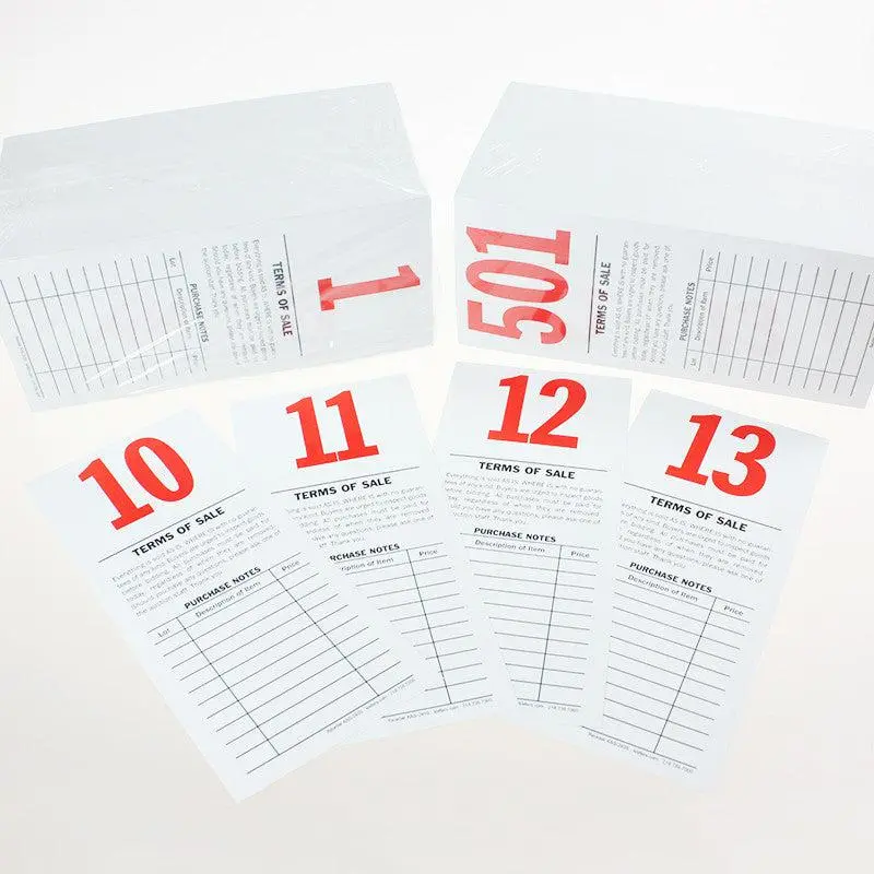 Pre-Numbered Stock Bid Cards W/ Purchase Notes (500/Pack) Red #/Black Ink 1