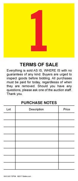 Pre-Numbered Stock Bid Cards W/ Purchase Notes (500/Pack) Red # W/ Yellow Square / Black Ink 2