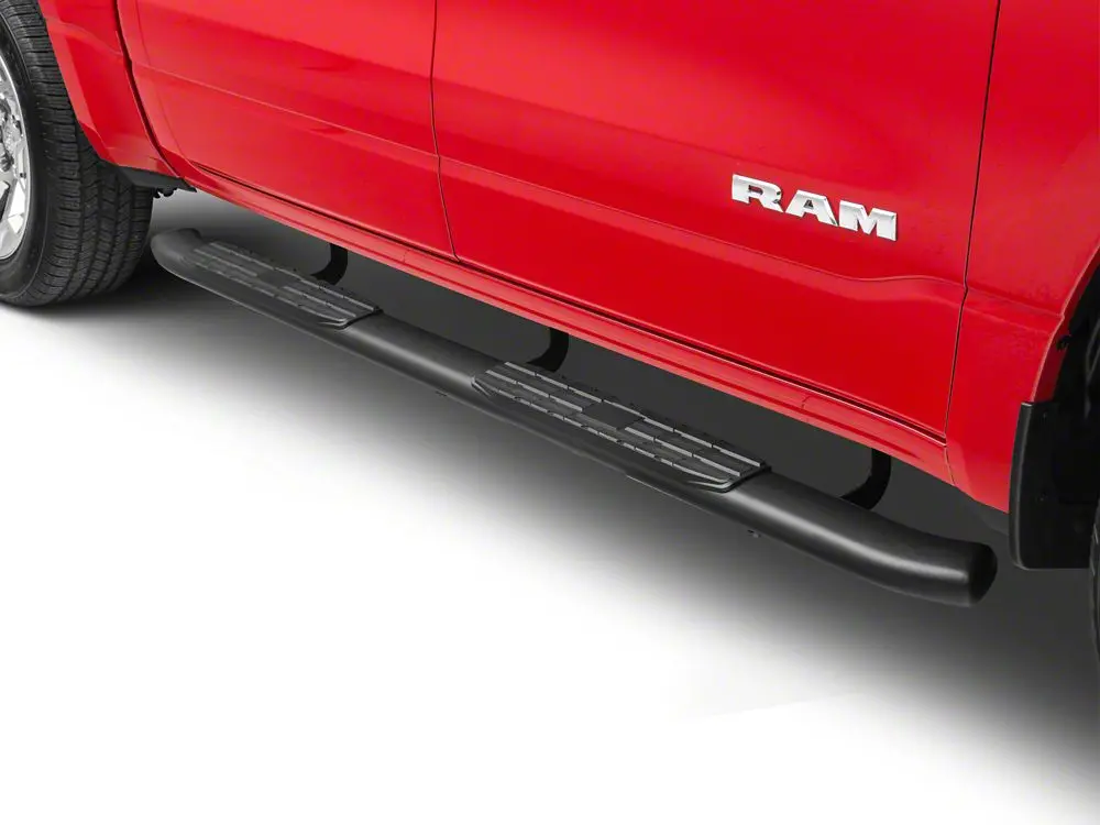 Barricade Pinnacle 4-Inch Oval Bent End Side Step Bars; Black (19-25 Ram 1500 Crew Cab) 2