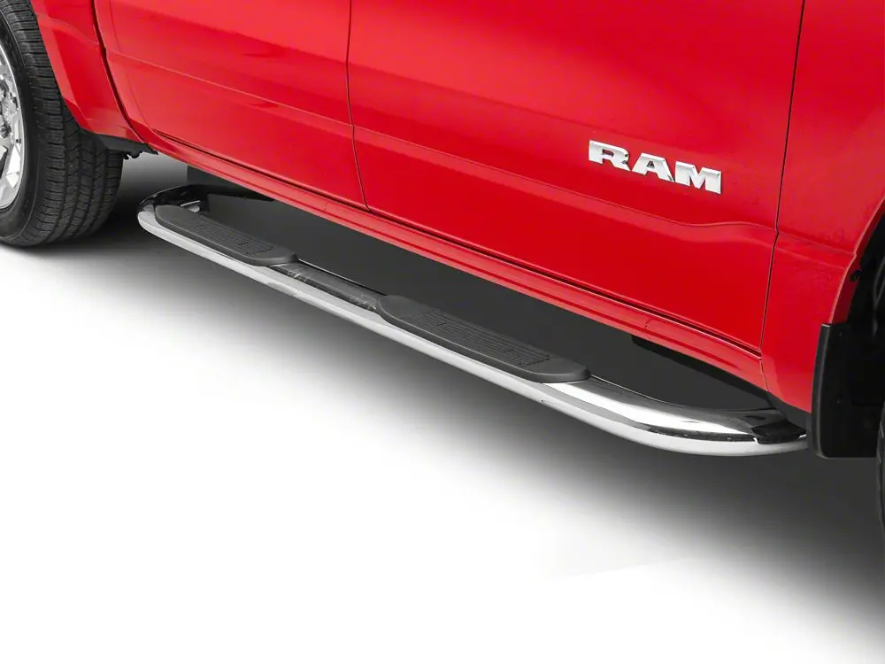 Barricade 4-Inch Oval Bent End Side Step Bars; Stainless Steel (19-25 Ram 1500 Crew Cab) 2