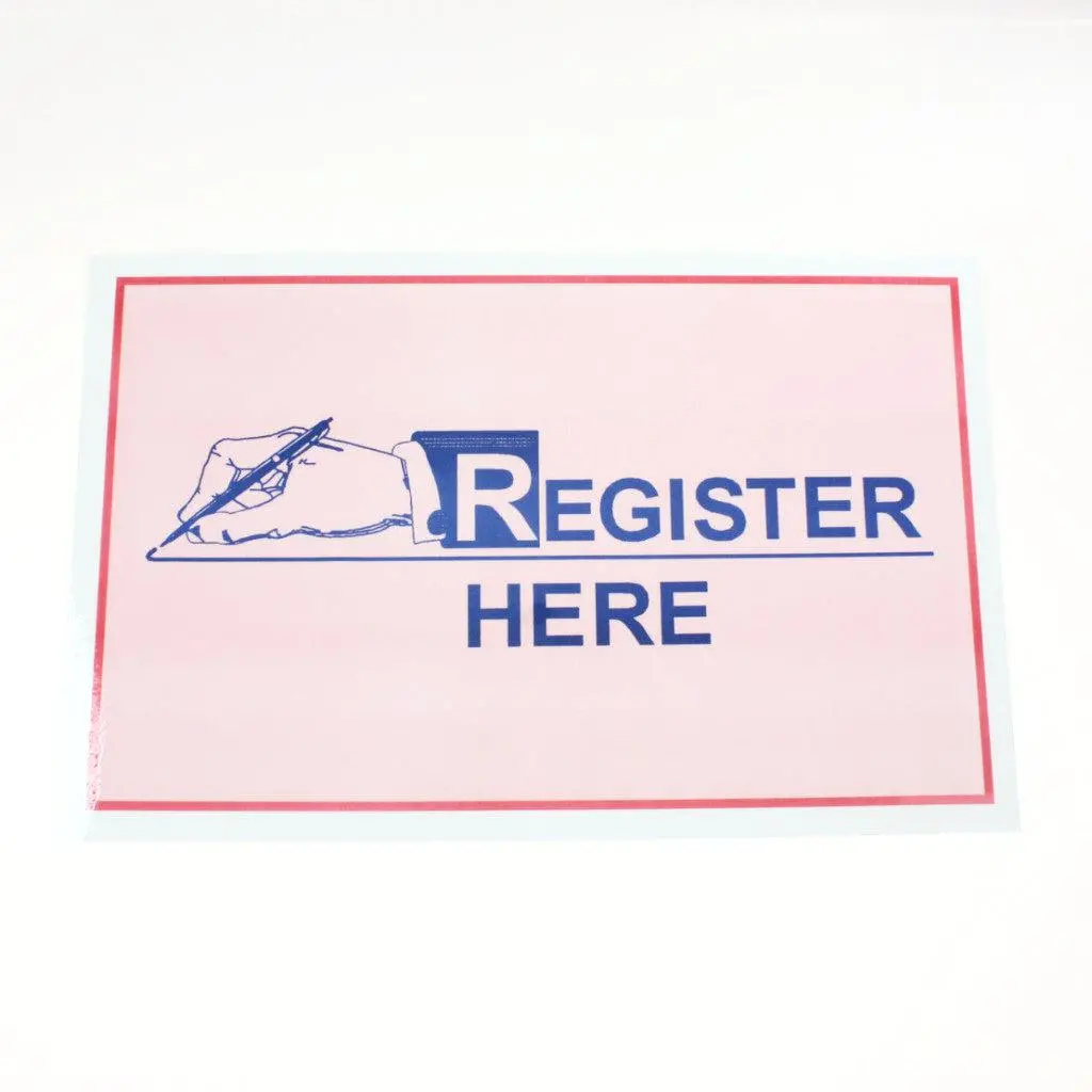 "Register Here" - 11" X 17" Laminated Sign 1