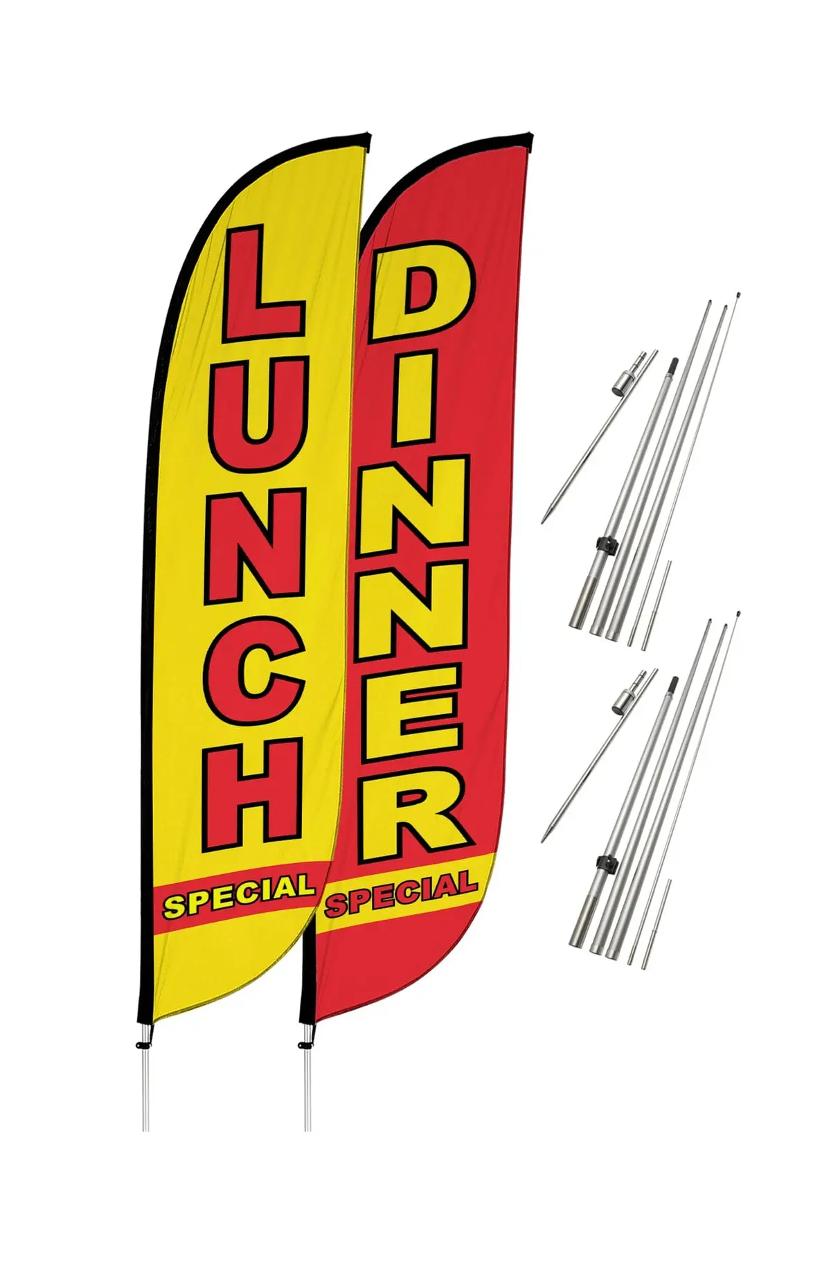 Restaurant Feather Flags - 2 Pack W/ Ground Spike Pole Set 1