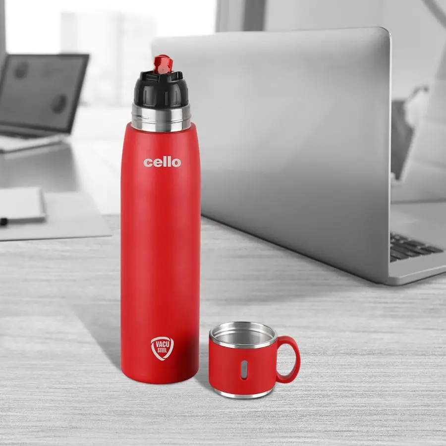 Cello Duro Cupstyle Double Walled, Duro Tuff Steel Series, Vacusteel Water Flask With Durable Dtp Coating | With Zip Cover 3