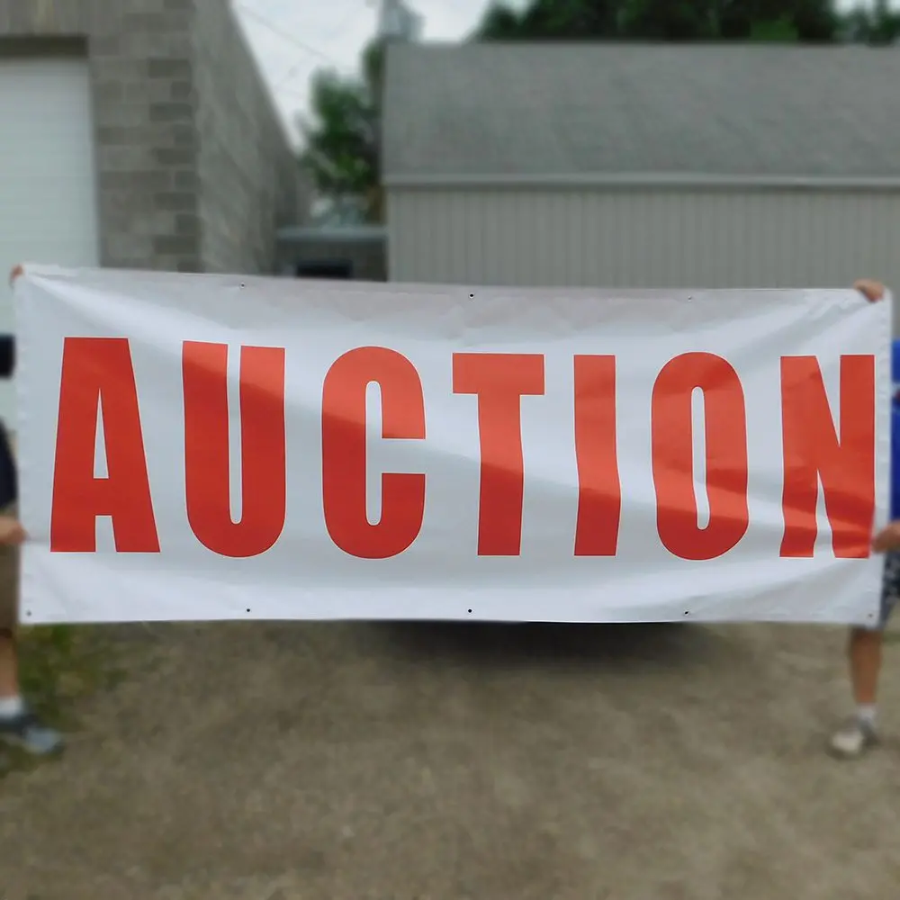 Red On White "Auction" Banners - 4' By Several Options 2