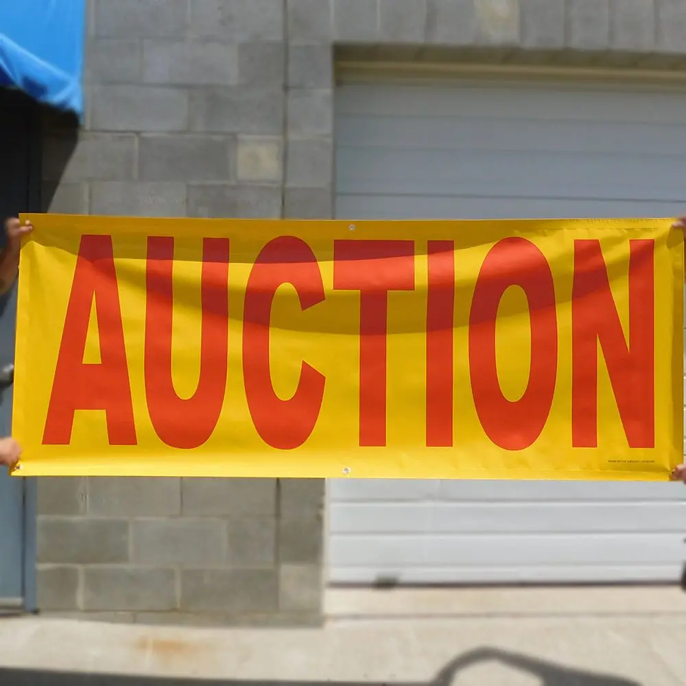 Red On Yellow "Auction" Banners - 3' By Several Options 2
