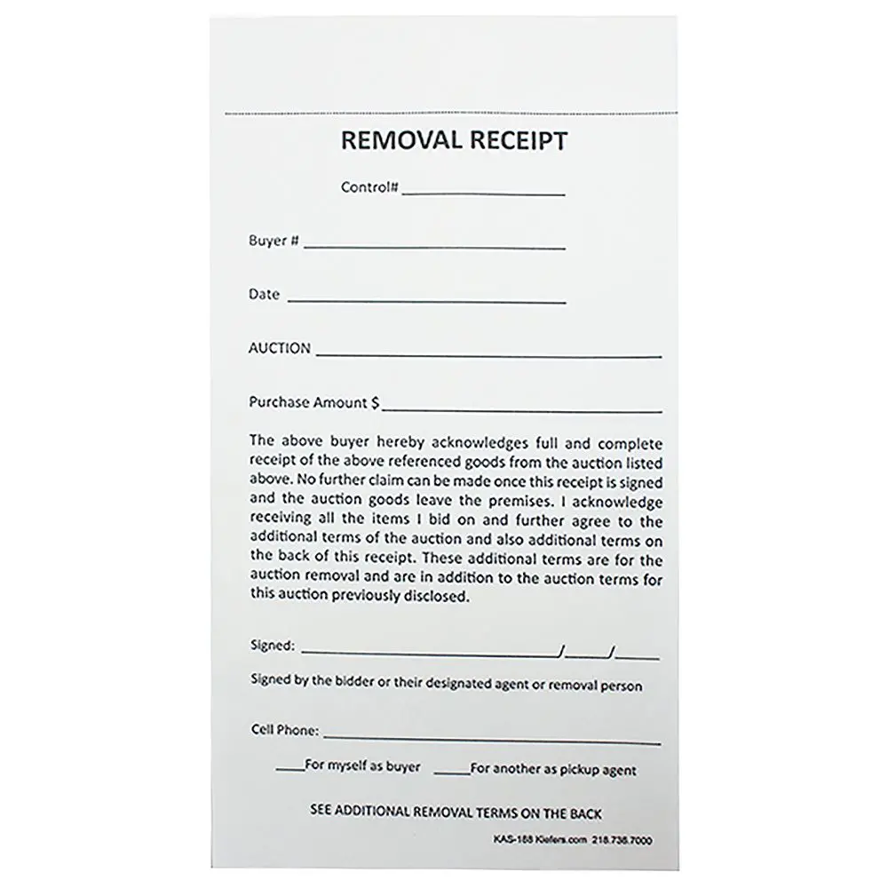 2-Part Removal Receipt (250/Pack) 1