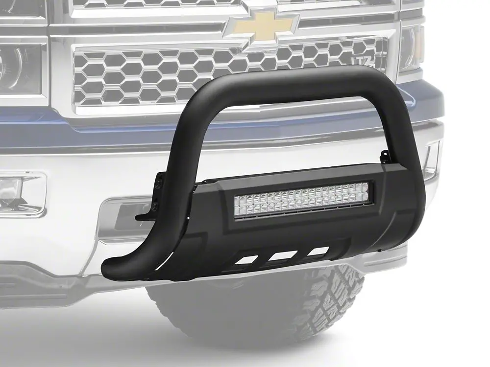 Barricade Heavy-Duty Textured Black Bull Bar with Skid Plate and 20-Inch Dual-Row LED Light Bar for 2007–2018 Silverado 1500