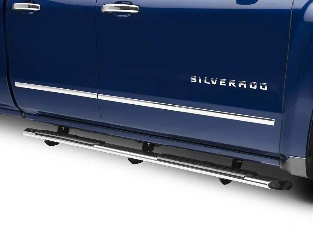 Barricade 4-Inch Flat Oval Running Boards; Stainless Steel (14-18 Silverado 1500 Double Cab) 2